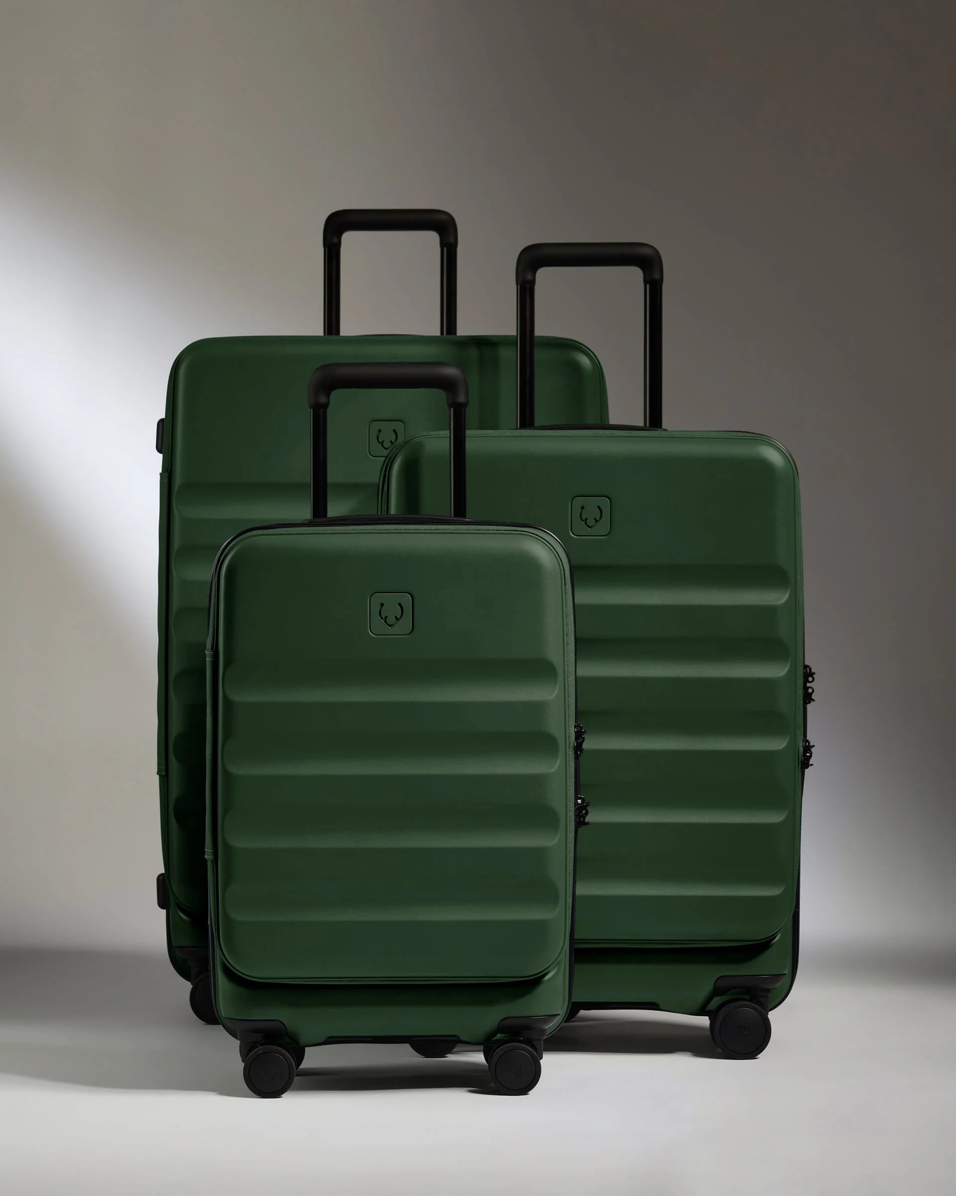 Dual Opening Cabin Suitcase Set in Antler Green - Icon Stripe - Image 3